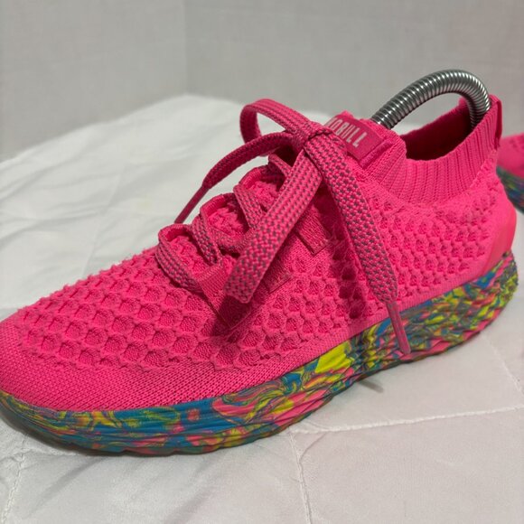 NOBULL Women’s 6.5 Knit Runners Hot Pink Reflective Laces Multicolor Sole Shoes - Picture 9 of 14